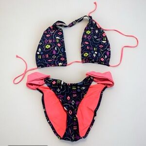💜 Ardene Bikini Swimsuit - Tribal Print with Hot Pink Trim - Size M